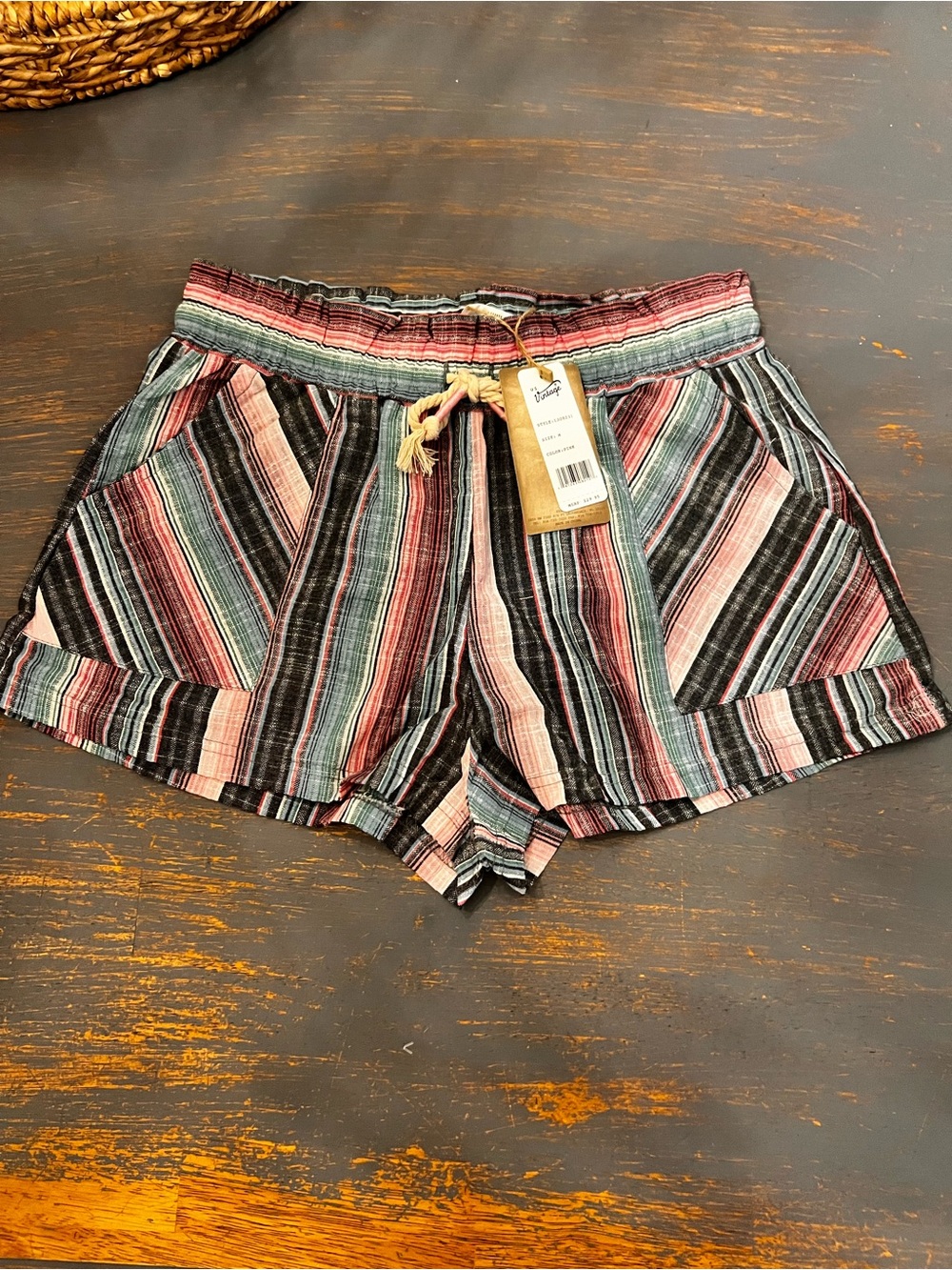 NWT US Vintage Striped Cotton Blend Women's Shorts - Pink/Black